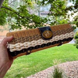 Trina Turk Meg Basket Weave Leather Trim Clutch Purse Bag